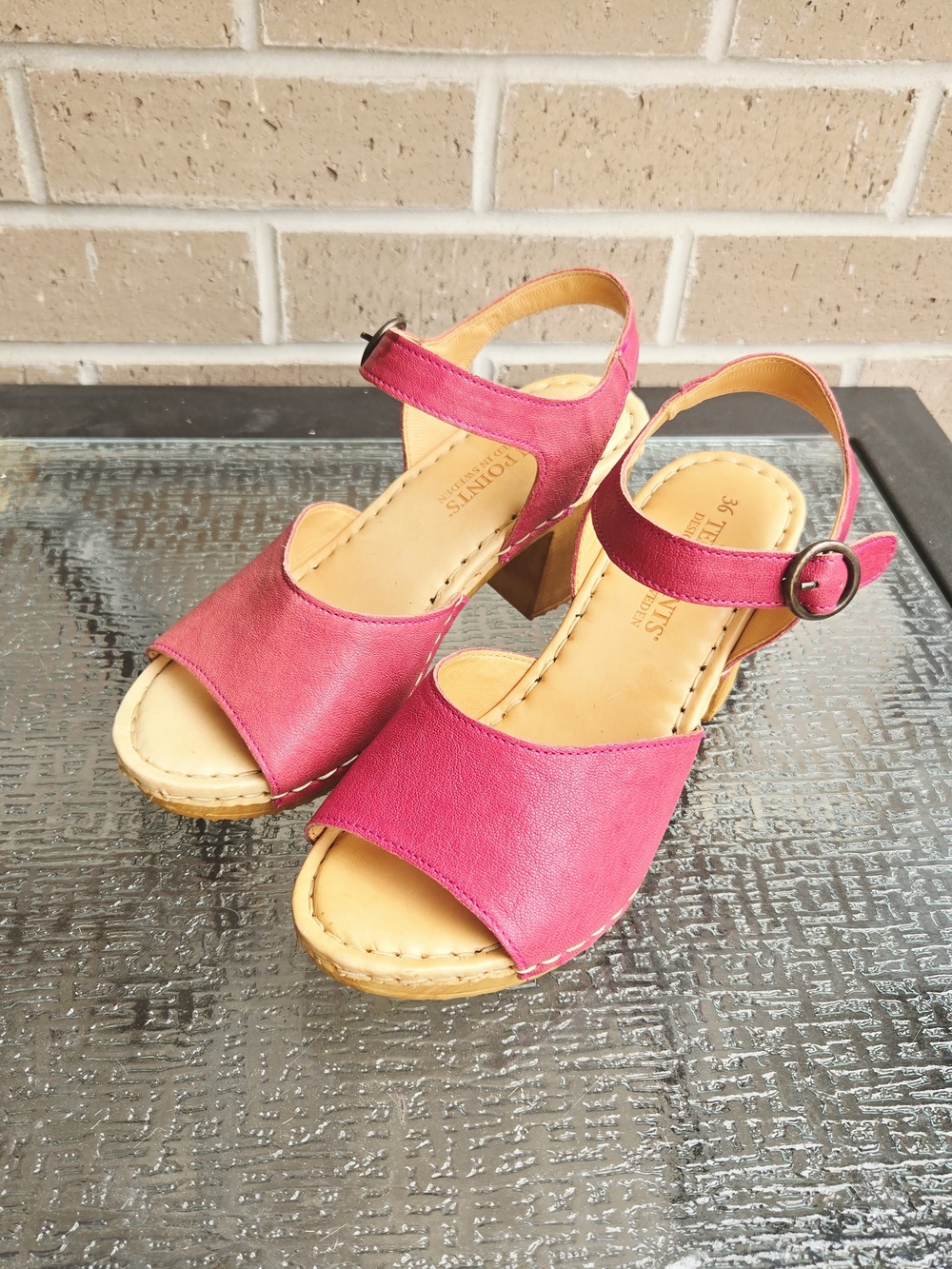 TEN POINTS Leather Pink Slingback Block Heel Sandals Size 36